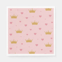 Guardanapo com padrão de princesa rosa e dourado