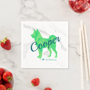 Papel Guardanapo com Silhueta de Shiba Inu em Verde Past