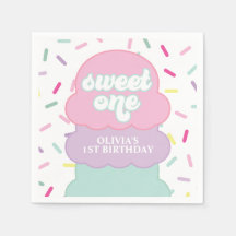 Guardanapo de 1º Aniversário Doce Um Sorvete e Con