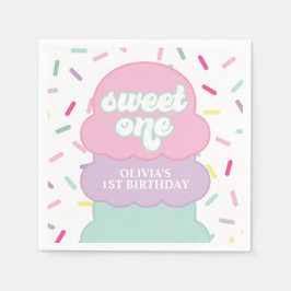 Papel Guardanapo de 1º Aniversário Doce Um Sorvete e Con