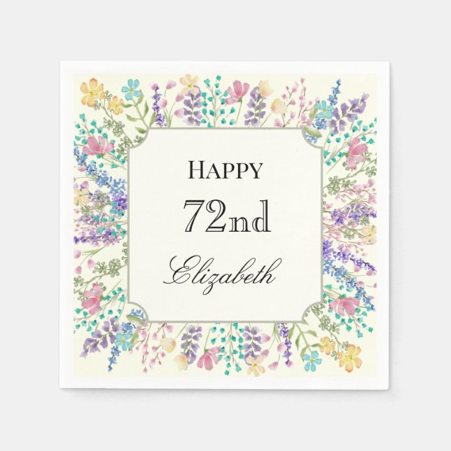 Papel Guardanapo de aniversário de 72 anos com flores co (Frente)