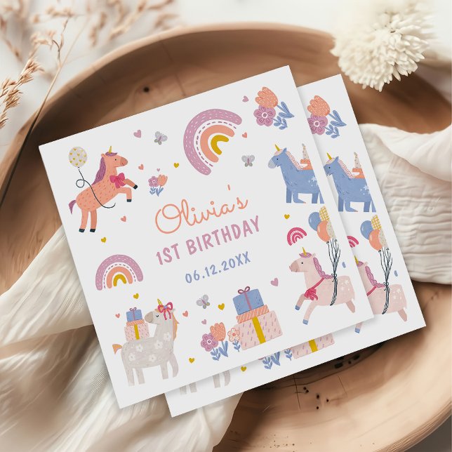 Papel Guardanapo de Aniversário do Arco-íris Unicórnio P (Criador carregado)