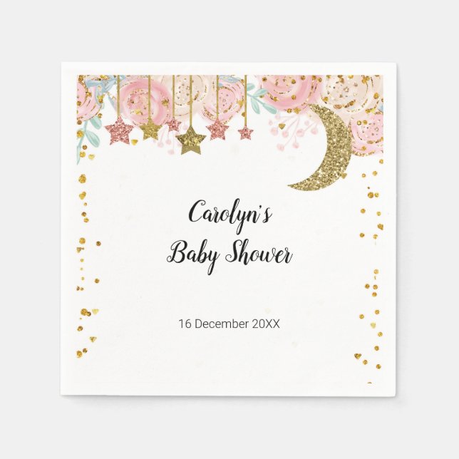 Papel Guardanapo de Bridal Shower com brilho dourado (Frente)