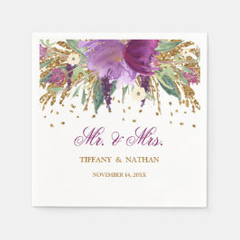 Papel Guardanapo de casamento ametista com brilho floral