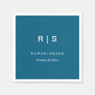 Papel Guardanapo de casamento azul elegante com monogram
