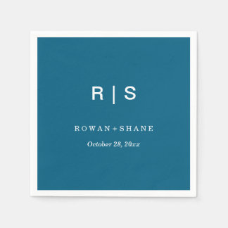 Papel Guardanapo de casamento azul elegante com monogram