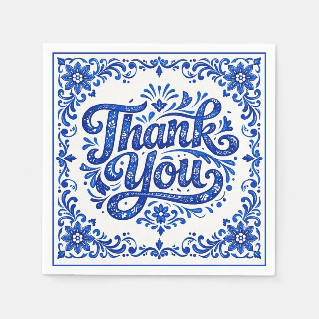 Papel Guardanapo de casamento Azul & Limone Thank You (Frente)