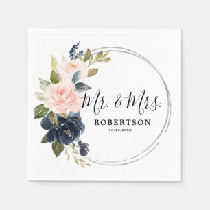Papel Guardanapo de Casamento Azul Naval Rosa Empoeirado
