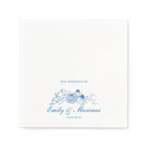 Guardanapo de casamento clássico floral azul e bra