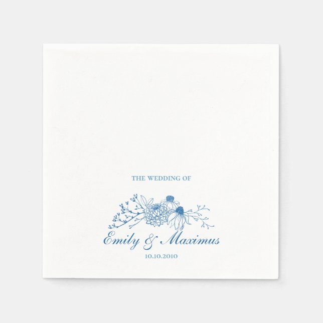 Papel Guardanapo de casamento clássico floral azul e bra (Frente)