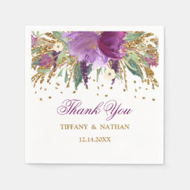 Papel Guardanapo de casamento com brilho floral roxo ame