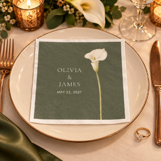 Papel Guardanapo de casamento com Copo-de-leite em verde