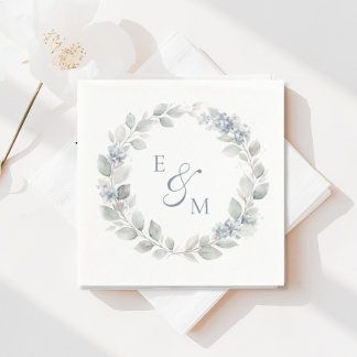Papel Guardanapo de casamento com coroa floral azul clar