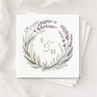 Papel Guardanapo de casamento com coroa floral violeta e