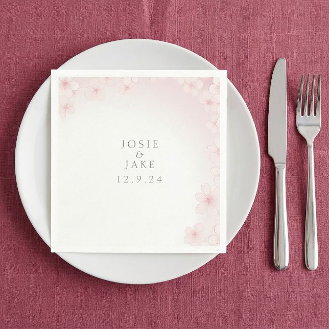 Papel Guardanapo de casamento com flor de cerejeira rosa (Soft pink cherry blossom wedding napkin.)