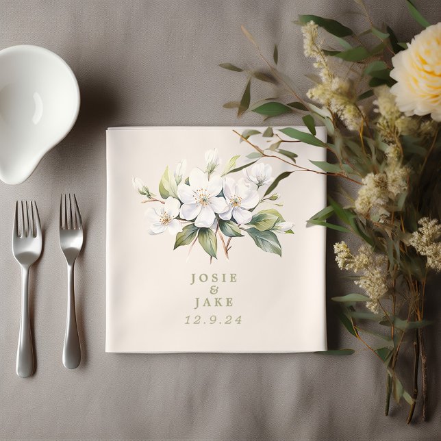 Papel Guardanapo de casamento com flor de maçã branca (White apple blossom flower wedding napkin)