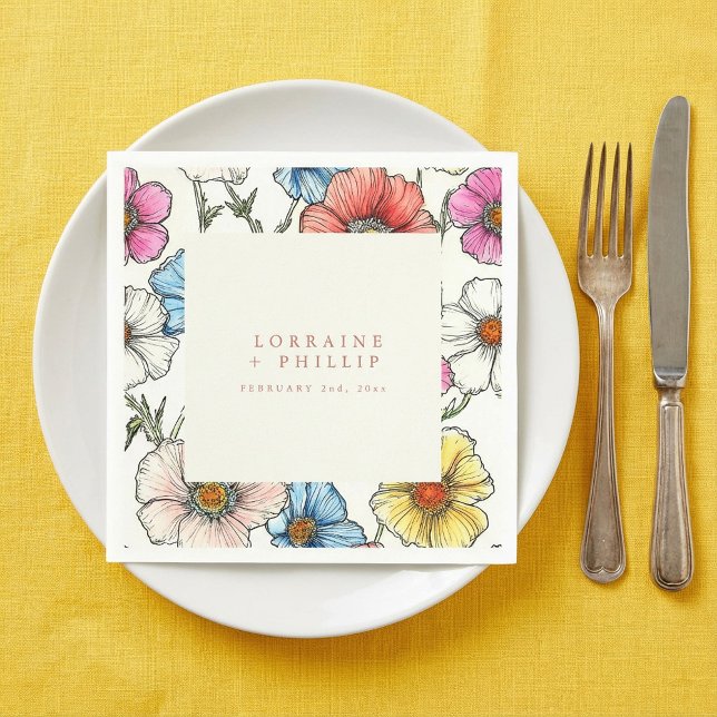 Papel Guardanapo de casamento com flores silvestres vint (Vintage wild flowers wedding napkin.)