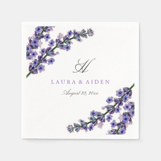 Papel Guardanapo de casamento com monograma lavanda eleg (Frente)