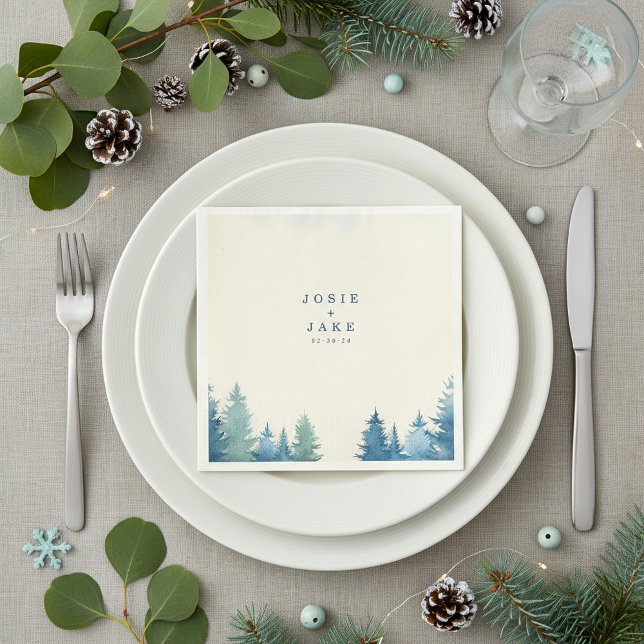 Papel Guardanapo de casamento com pinheiros macios (Soft pine trees wedding napkin.)