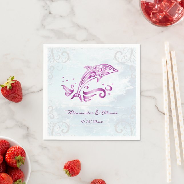 Papel Guardanapo de Casamento de Golfinho Magenta (Insitu)
