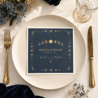 Papel Guardanapo de casamento dourado azul meia-noite gó