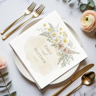 Papel Guardanapo de casamento floral amarelo salvia e ma