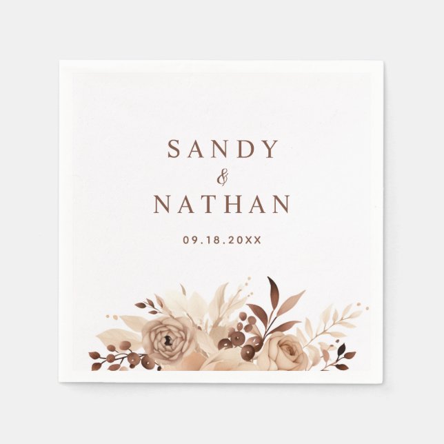 Papel Guardanapo de casamento floral boho bege (Frente)