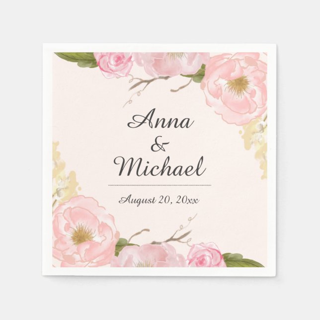 Papel Guardanapo de casamento floral botânico Pink Blush (Frente)
