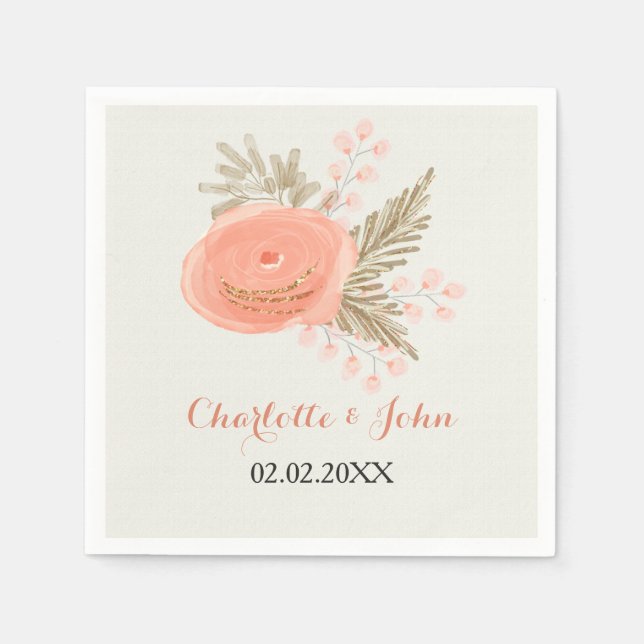 Papel guardanapo de casamento floral com pincel de marfi (Frente)