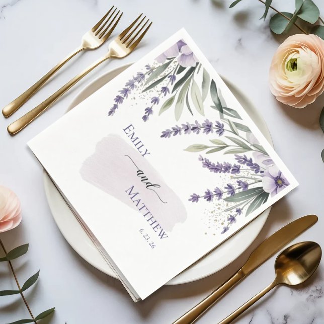 Papel Guardanapo de casamento floral com verde lavanda (Criador carregado)