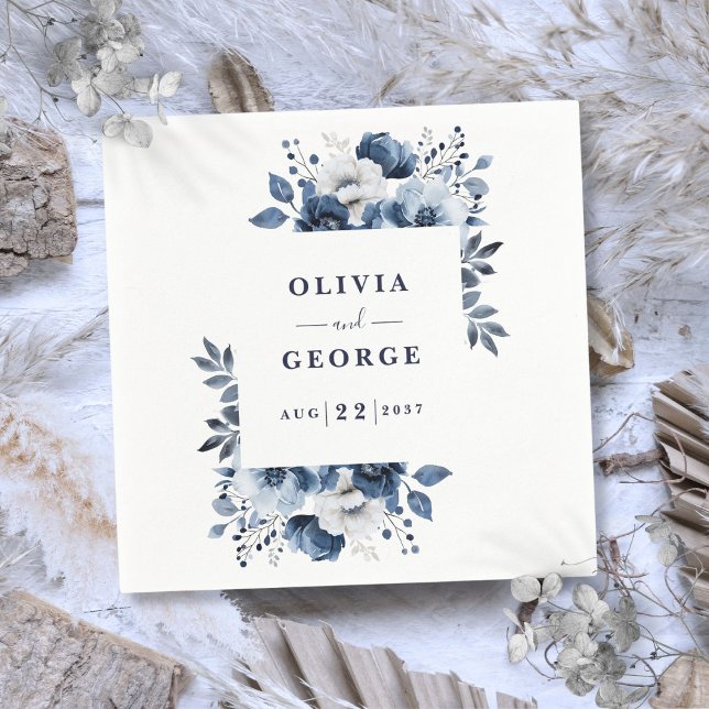 Papel Guardanapo de casamento floral country azul marinh (Navy Blue Elegant Country Floral Wedding Napkin)