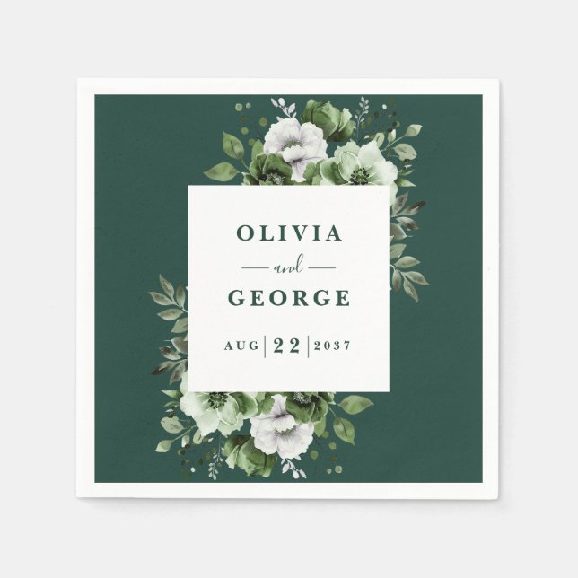 Papel Guardanapo de casamento floral elegante verde esme (Frente)