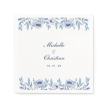 Guardanapo de casamento floral em aquarela azul