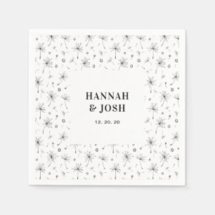 Papel Guardanapo de casamento floral moderno preto
