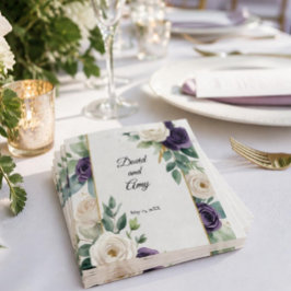 Papel Guardanapo de casamento floral verde sálvia e roxo