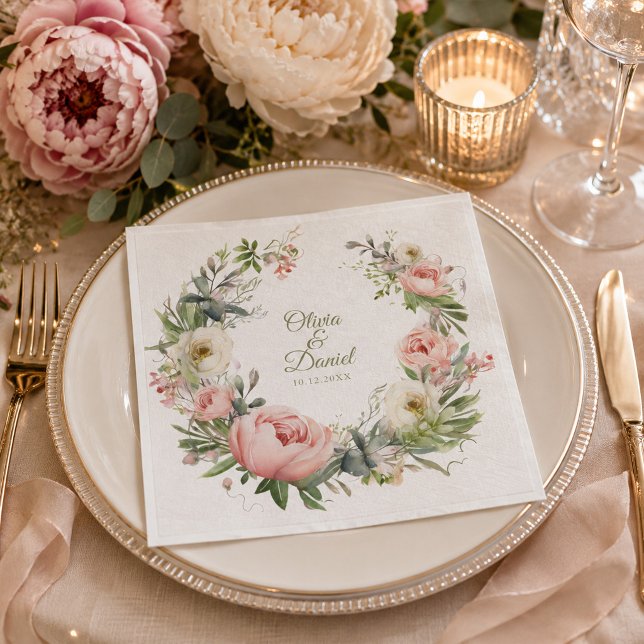 Papel Guardanapo de Casamento Peônia Bege e Rosa (Blush & Ivory Peony Wedding Napkin)