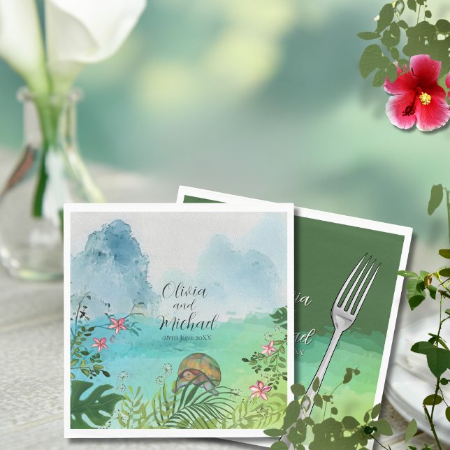Papel Guardanapo de Casamento Tropical com Decoração de  (Tropical Wedding Napkin Charming Sea Turtle Decor)