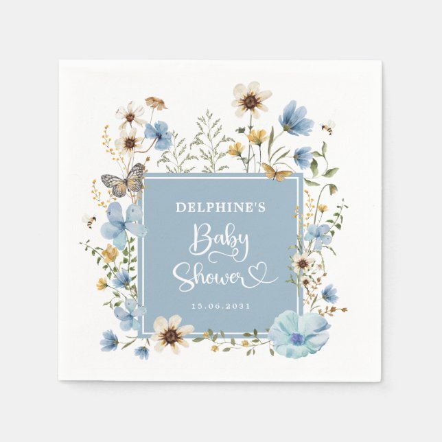 Papel Guardanapo de Chá de Bebê Menino Boho Flor Silvest (Frente)