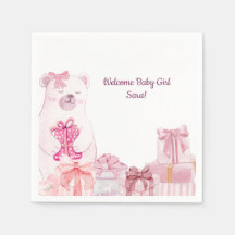 Guardanapo de Chá de Bebê Urso Teddy Rosa
