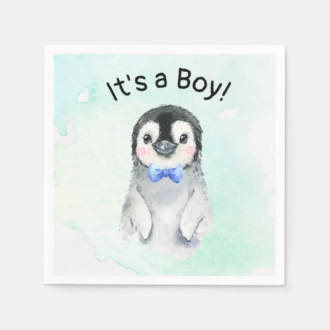 Papel Guardanapo de Chuveiro de Bebê Menino Pinguim de I (Frente)