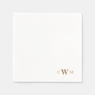Papel Guardanapo de Cocktail Branco Monograma Dourado