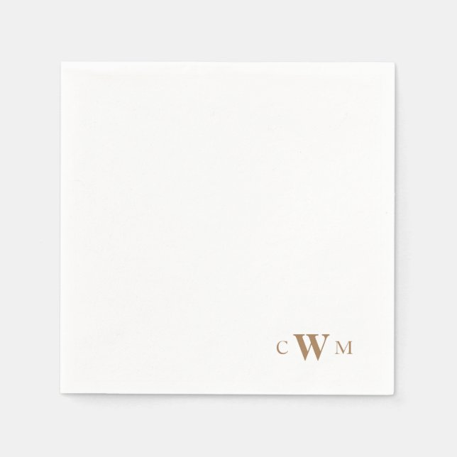 Papel Guardanapo de Cocktail Branco Monograma Dourado (Frente)