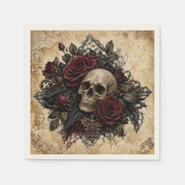 Papel Guardanapo de Cocktail Caveira Gótica e Rosas de H