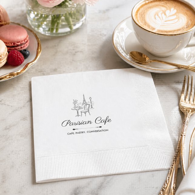 Papel Guardanapo de Cocktail com Logotipo Comercial Pers (Parisian Café Custom Business Logo Cocktail Napkin)