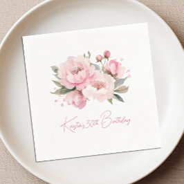 Papel Guardanapo de Cocktail de Aniversário Peônia Rosa