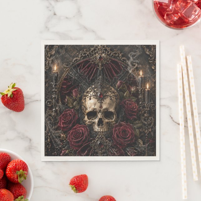 Papel Guardanapo de Cocktail Skull & Roses Halloween (Insitu)