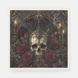 Papel Guardanapo de Cocktail Skull & Roses Halloween