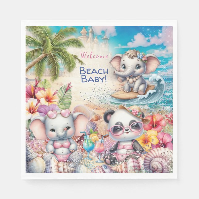 Papel Guardanapo de Festa de Bebê na Praia (Frente)