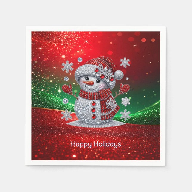 Papel Guardanapo de Natal com Boneco de Neve e Rhineston (Frente)