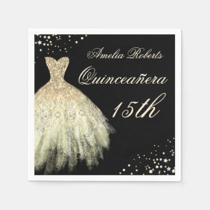Papel Guardanapo Dourado preto de Quinceanera do vestido